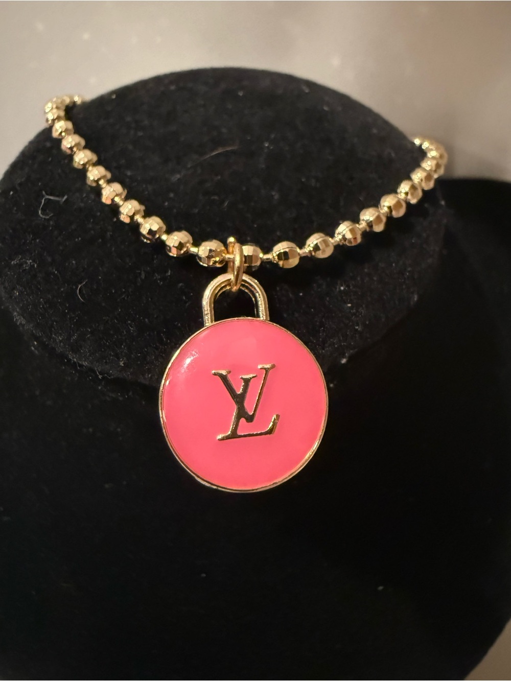 UpcycleLouis Vuitton Hot Pink Enamel Padlock Charm bracelet